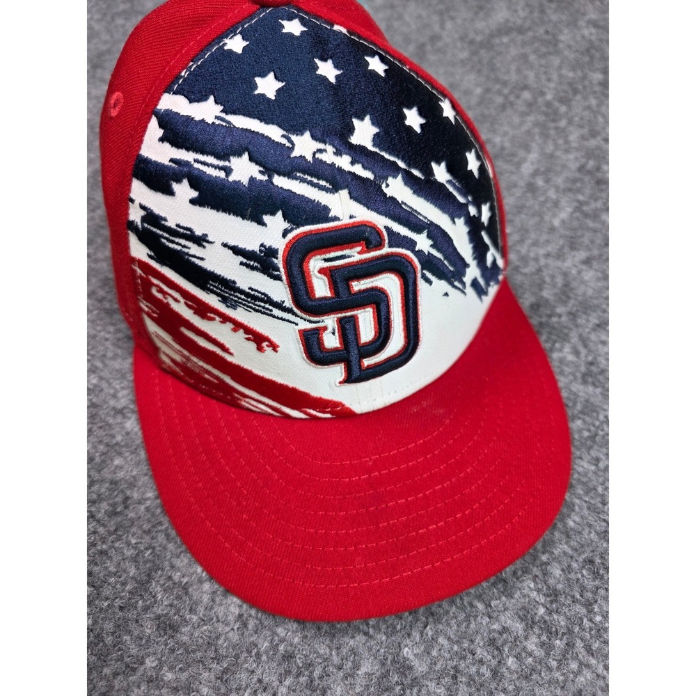 New Era San Diego Padres Hat Mens 7 1/4 Red Stars and Stripes 59FIFTY Fitted Cap